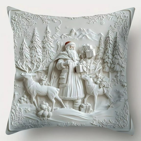 Lunxisen 1 Pcs Christmas Pillow Covers Farmhouse Christmas Decorations Snowman Wreath Santa Claus Tree Merry Christmas Holly Winter Holiday Decor.