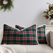 Lunxisen 1 Pcs Christmas Plaid Decorative Throw Pillow Covers Scottish Tartan Cushion Case for Farmhouse Home Holiday Decor Red and Green