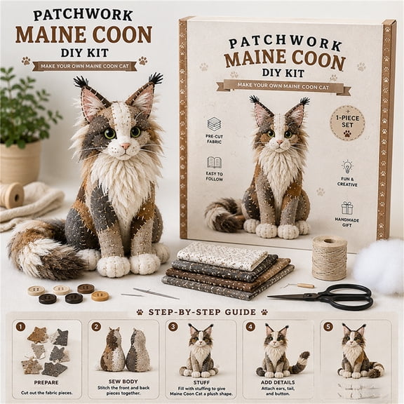 Lunxisen 1 Pcs DIY Patchwork Cat Sewing Kit Creative Stuffed Animal Craft Set Fun Needle Felting Toys