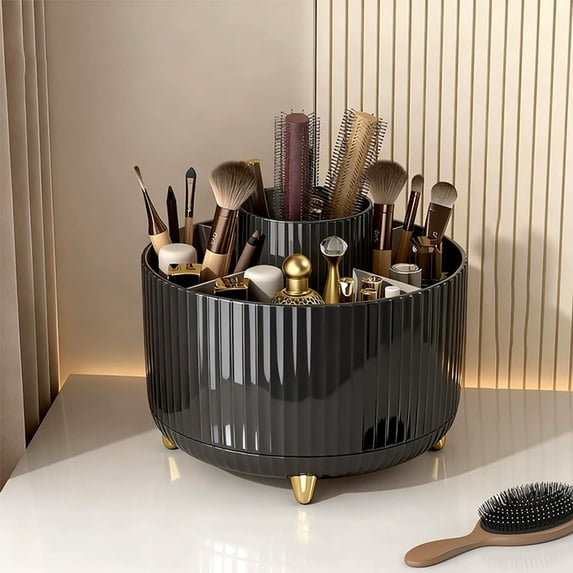 Lunxisen 1 Pcs Desktop Rotating Makeup Brush Organizer, Cosmetic Storage with Spinning Base, Vanity Desk Dresser Organizer for Brushes Lipstick, Beauty Counter Display Case