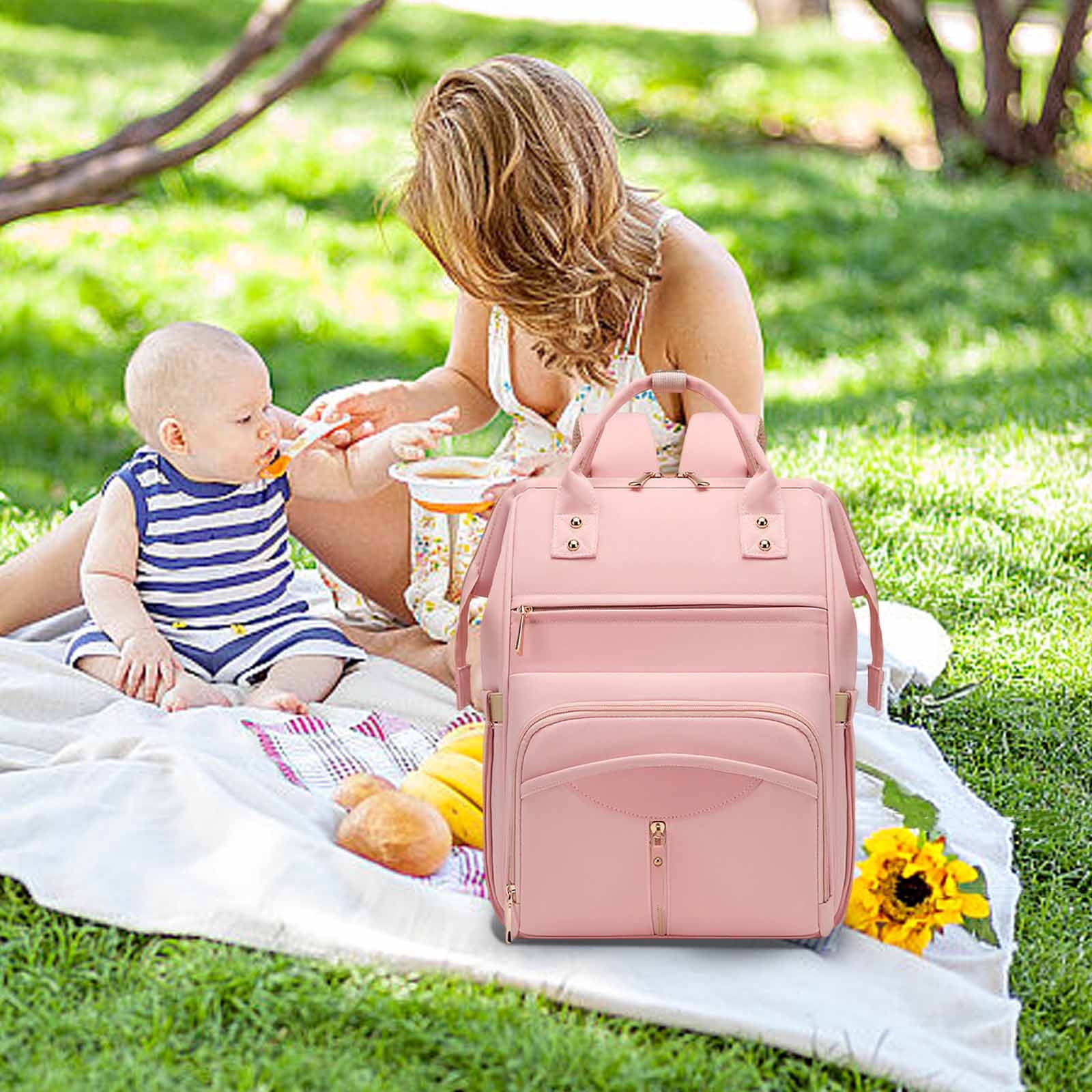 Lunxisen 1 Pcs Diaper Bag Backpack Multifunction Travel Baby Diaper Bag with Changing Pad, Insulated Bottle Holders Pacifier Case, Large Capacity, Waterproof