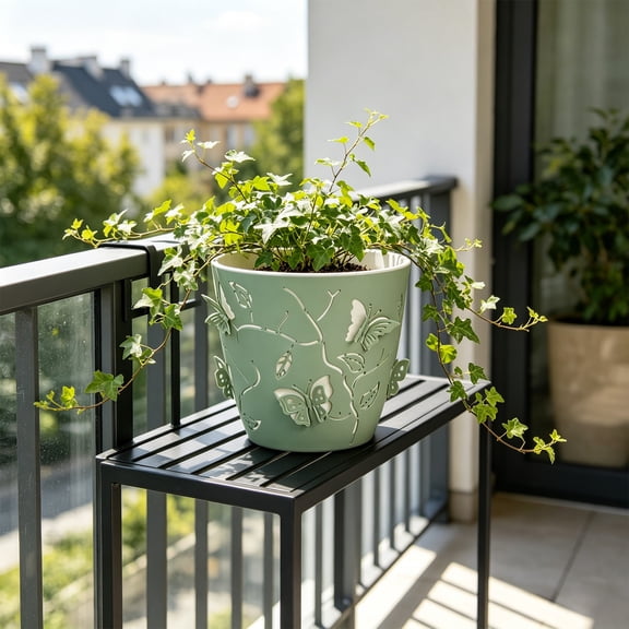 Lunxisen 1 Pcs Double Layer Butterfly Patterned Hollow Out Planter Plastic Embossed Flower Pot for Home Gardening Container