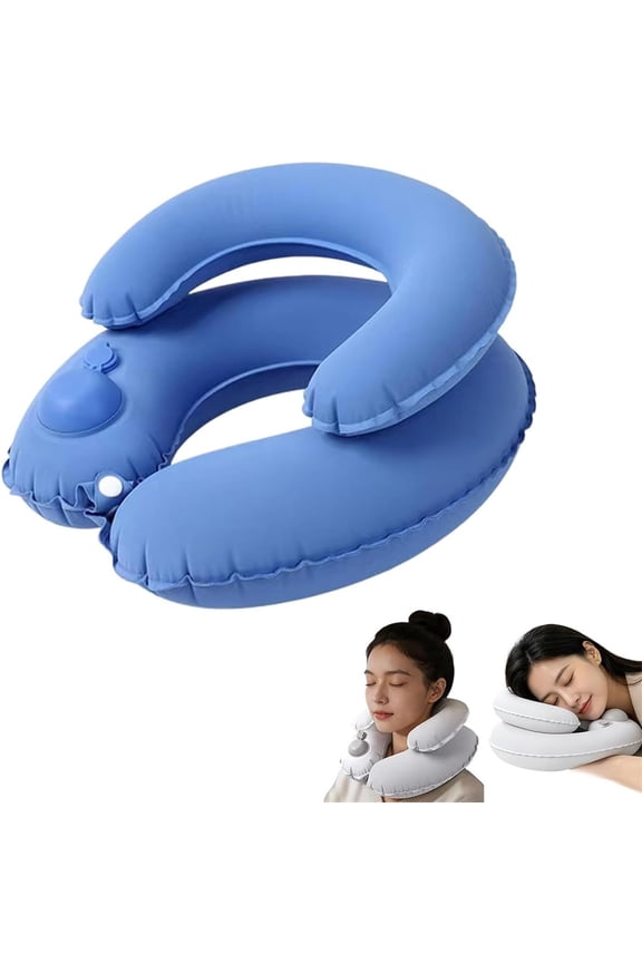 1 Pcs Double Layer Inflatable Travel Neck Pillow, U Shaped Air Cushion Ergonomic Support, Milk Velvet Cover Washable Neck Support for Plane Car Nap(33*30CM)