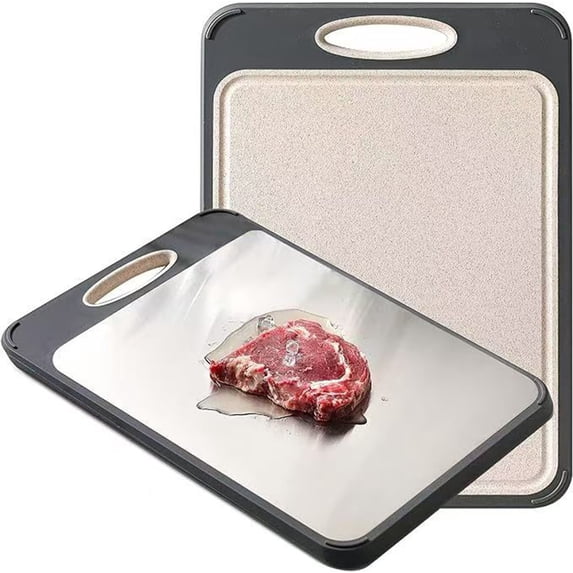 Lunxisen 1 Pcs Double Sided Kitchen Cutting Board Food Grade Stainless Steel Easy Clean Dishwasher Safe Professional Chef Prep Board(24*35cm)