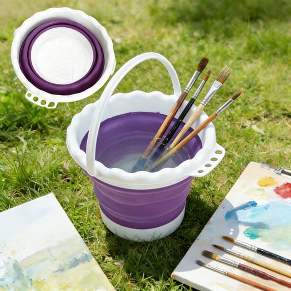 Lunxisen 1 Pcs Foldable Silicone Water Bucket Portable Brush Washer Art Water Cup for Acrylic Painting Travel Studio(20x16cm)