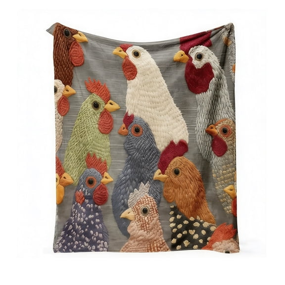 Lunxisen 1 Pcs Fun Chicken Head Pattern Plush Blanket, Unique Chicken Head Patterns Farmhouse Printed Blankets for Both Indoor And Outdoor, Home Decor Accent for Couch.(100*130cm)