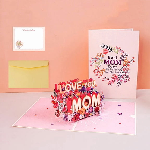 Lunxisen 1 Pcs I Love You Mom Greeting Card Floral Handmade Design For Mom Birthday Day Gift Empty Inside To Write Message