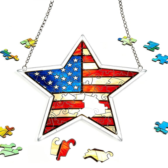 Lunxisen 1 Pcs Independence Day American Flag Puzzle Patriotic Decor Star Stripe Fun Game
