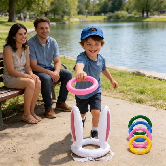 Lunxisen 1 Pcs Inflatable Bunny Ring Toss Game Fun Interactive Outdoor Activity Toy For Kids Family Easter Party Backyard Carnival Games