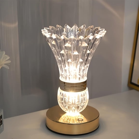 Lunxisen 1 Pcs Inspired Crystal Table Lamp LED Charging Bedside Decor for Living Room, Hotel, Villa, Stylish USB Reading Night Light