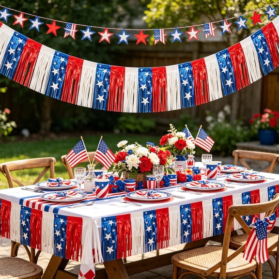 Lunxisen 1 Pcs Items Independence Day Ribbons Plastic Tricolor Ribbons Star Patriotic Decorations for Patriotic Party Parade Celebration Supplies(79in)