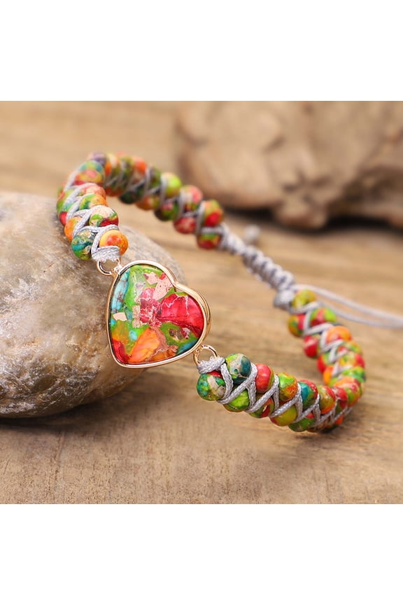 1 Pcs Jasper Heart Bracelet Love Token Gift for Her Romantic Keepsake Jewelry Personalized Engraved