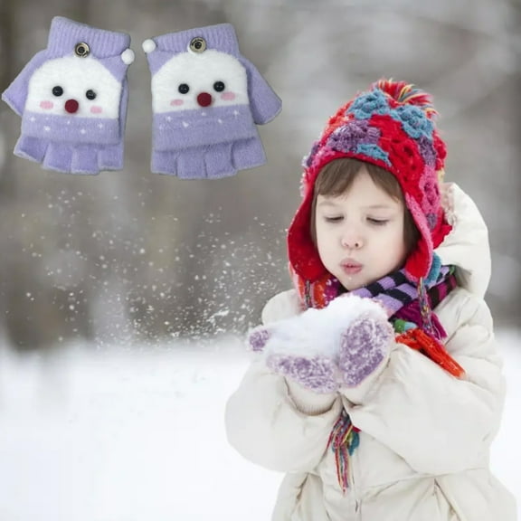 Lunxisen 1 Pcs Kids Wool Winter Fingerless Gloves Toddler Boys Girls Convertible Knit Mittens Warm Snow Gloves