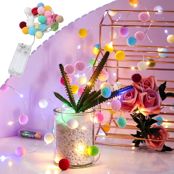 Lunxisen 1 Pcs LED Cotton Ball Lights Copper Wire String Lights for Room Decor Warm Yarn Ball Fairy Lights for Bedroom Wedding Holiday Party