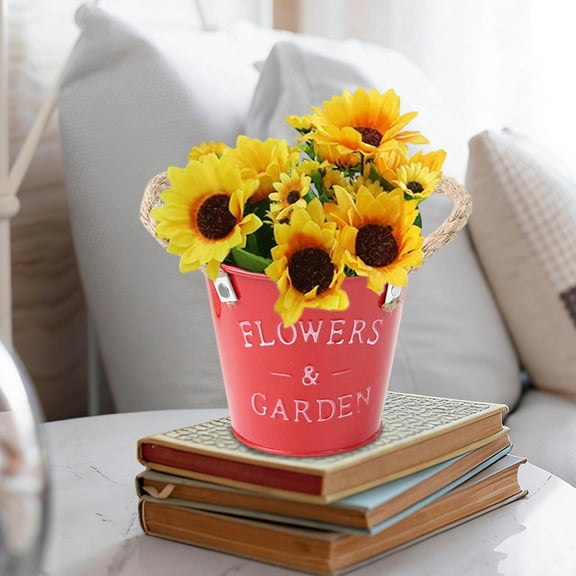 Lunxisen 1 Pcs Metal Bucket, Rustic Farmhouse Metal Flower Vase , Vintage Plant Vase , Decorative Tin Pails with Handles for Wedding Decorations