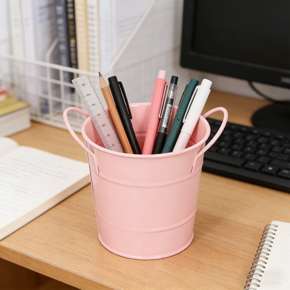 Lunxisen 1 Pcs Metal Mini Bucket Candy Color Iron Pail Double Handle Small Pot Desktop Organizer For Pens Pencils Container