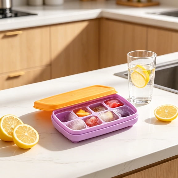 Lunxisen 1 Pcs Mini Ice Cube Tray with Lid for Freezer, Small Silicone Mold for Cold Drinks, Countertop Ice Storage Box