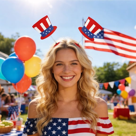 Lunxisen 1 Pcs Patriotic Headband Hair Accessory Red White Blue Stars Stripes USA Flag Theme Independence Day Party Fourth of July Celebration Festival