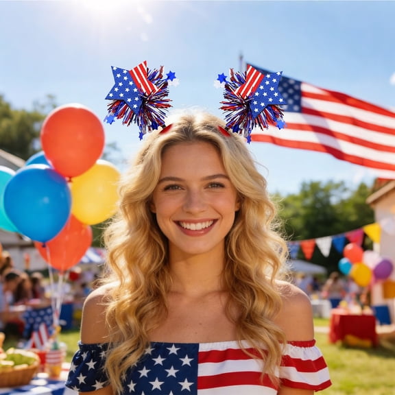 Lunxisen 1 Pcs Patriotic Headband Red White Blue Star Hair Accessory for Women Independence Day Party Decorations Festival Celebration Hairband