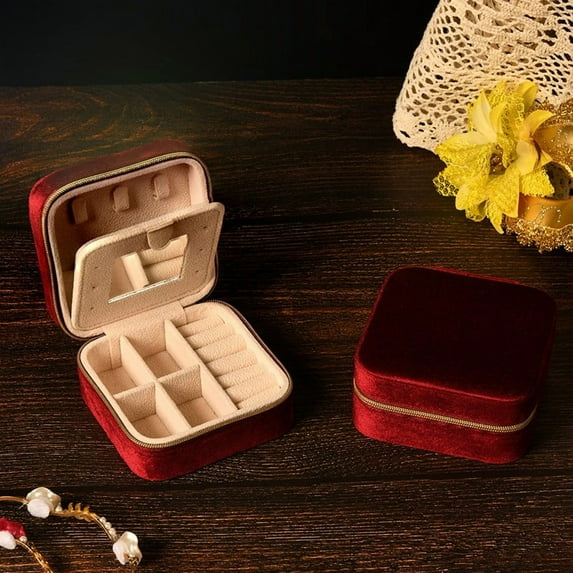 Lunxisen 1 Pcs Plush Velvet Jewelry Box Travel Jewelry Case Organizer with Mirror Featured in Favorite Things Best Gifts For Daughter, Girlfriend, Mom Gifts For Her