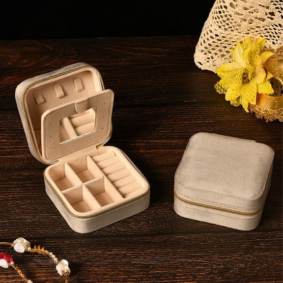 Lunxisen 1 Pcs Plush Velvet Jewelry Box with mirror Travel Jewelry Box Travel Jewelry Case Organizer Gifts for Women, Mom, Wife, Girlfriend.