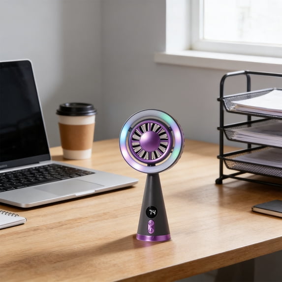 Lunxisen 1 Pcs Portable USB Rechargeable Handheld Fan with LED Lights Display for Home Outdoor Travel Cooling Personal Fan