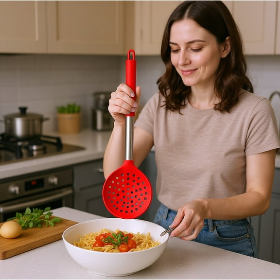 Lunxisen 1 Pcs Slotted Spoon,Stainless Steel Pasta Spider Strainer Ladle for Frying and Cooking, Frying Strainer Spoon, Kitchen Cooking Skimmer Colander