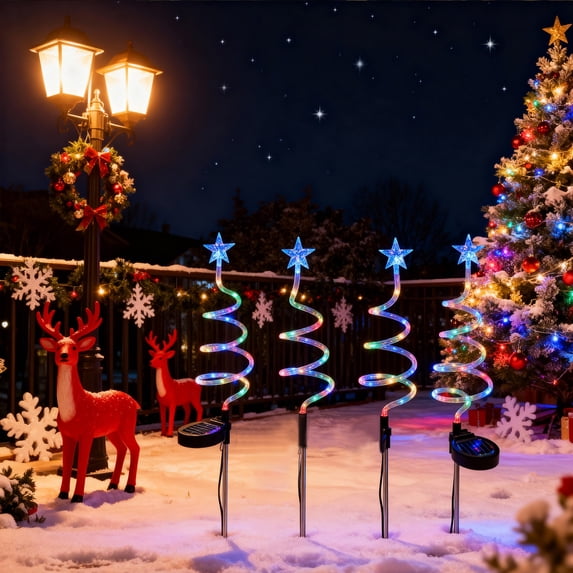 Lunxisen 1 Pcs Solar Christmas Tree Outdoor Prelit LED Light with Warm White Lights, Light up Xmas Pathway Markers Indoor Holiday Christmas Decoration Lamp