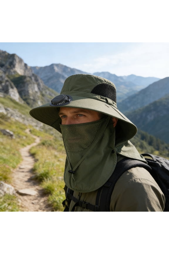 1 Pcs Solar Face Shield Fan Hat Cooling Outdoor Sun Protection Wide Brim Summer Gardening Hiking