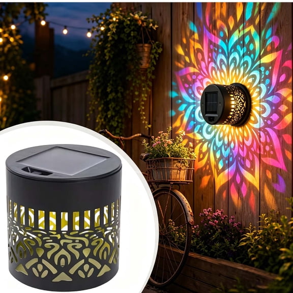 Lunxisen 1 Pcs Solar Projection Wall Lights Outdoor LED Sunflower Peony Decorative Fence Garden Colorful Waterproof Projector