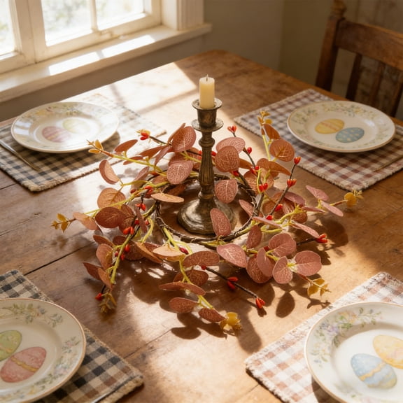 Lunxisen 1 Pcs Spring Wreath Artificial Greenery Decor for Home Garden Wall Party Candlestick Display(25cm)