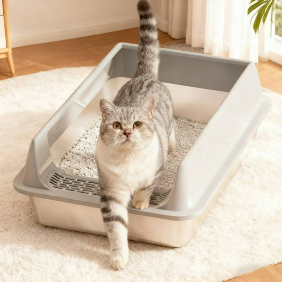 Lunxisen 1 Pcs Stainless Steel Cat Litter Box Metal High-Sided Litter Pan for Cats, Rabbits, and Pets, Non-Stick, Odor-Free, Easy to Clean, Splash-Proof, Sturdy and Durable