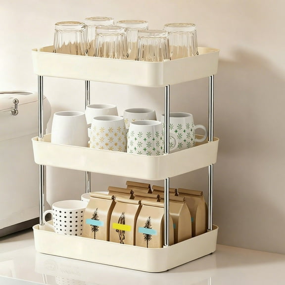Lunxisen 1 Pcs Three-Tier Expandable Mug Holder For Countertop Coffee Cup Holder Display Mug Organizer Mug Rack for Coffee Bar Organizer Mug Shelf