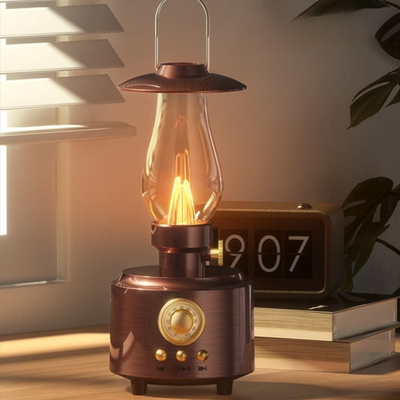 Lunxisen 1 Pcs Vintage Kerosene Lantern Bluetooth Speaker FM Radio Night Light for Outdoor Camping Portable Rechargeable Audio Player