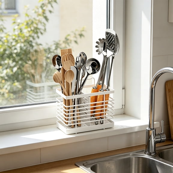 Lunxisen 1 Pcs Wall Mounted Chopstick Drainer Storage Rack Kitchen Utensil Holder Hanging Organizer Multi-purpose Sink Caddy