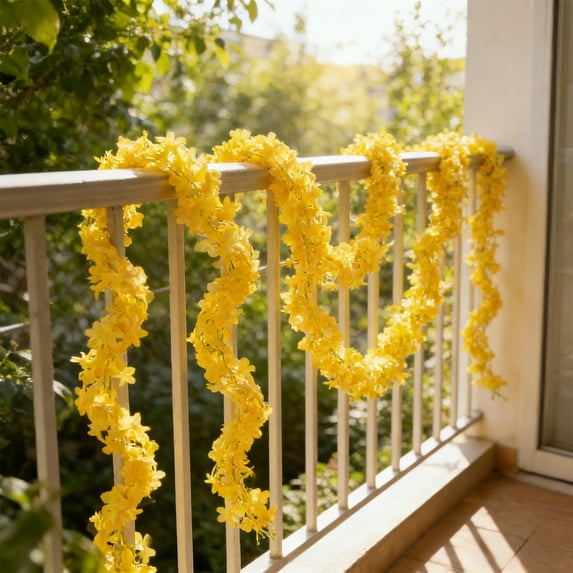 Lunxisen 1 Pcs Wisteria Artificial Flowers Garland, Artificial Wisteria Vine Silk Hanging Flower for Home Garden Outdoor Ceremony Wedding Arch Floral Decor(210cm)