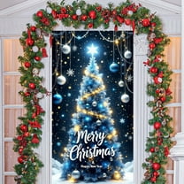 Lunxisen 1 pcs Christmas Door Cover Banner Holiday Front Door Decoration with Ornaments and Gift Wrap Pattern for Xmas Winter Wall Hanging Seasonal Decor(35*71in)