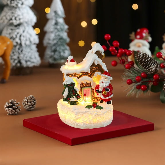 Lunxisen 1 pcs Christmas Houses Resin Ornaments Desktop Decoration, Lighted Christmas Mini Snow Houses , Cottage Town Tiny Figurine with LED Light Winter Village Ornament for Xmas Scene