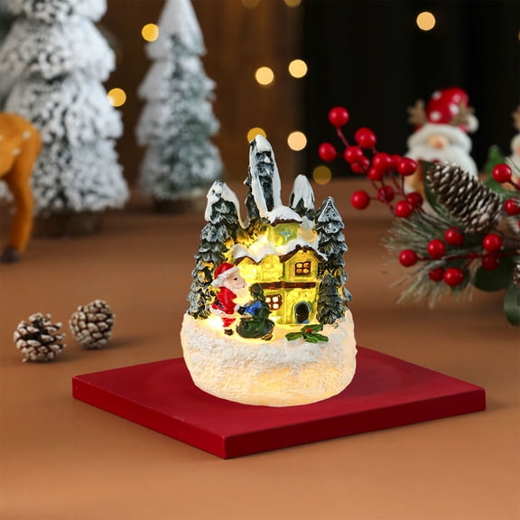 Lunxisen 1 pcs Christmas Houses Resin Ornaments Desktop Decoration, Lighted Christmas Mini Snow Houses , Cottage Town Tiny Figurine with LED Light Winter Village Ornament for Xmas Scene