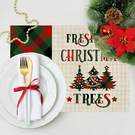 Lunxisen 1 pcs Christmas Placemats Tree and Snowflake Pattern Table Mats Winter Holiday Linen Washable Place Mats for Home Kitchen Dining Party Table Decorations