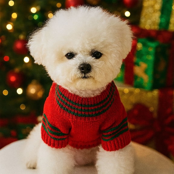 Lunxisen 1 pcs Dog Christmas Outfit Pet Xmas Sweater Hat Scarf Snowflake Christmas Dog Cat Sweaters Costume Winter Warm Small Dogs Clothes New Year Holiday Puppy Clothing(S)