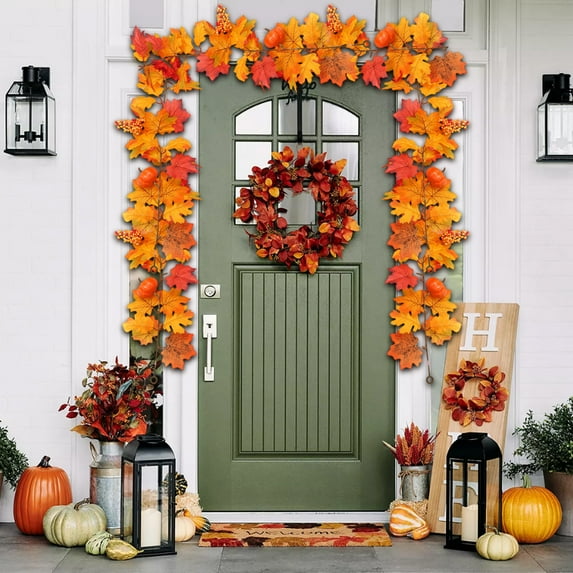 Lunxisen 1 pcs Pack Fall Leaf Garland, Hanging Vines Garland Artificial Fall Maple Leaves Thanksgiving Decor for Home Wedding Fireplace Party(1.75m)