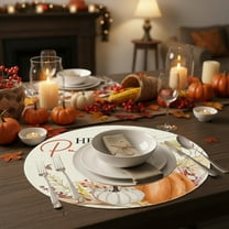 Lunxisen 1 pcs Thanksgiving Placemats , Fall Pumpkins Round Placemats, Embroidered Harvest Pumpkin Farmhouse Placemat for Dining Table, Fall Decor for Home.
