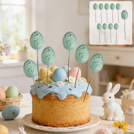 Lunxisen 10 Pcs Easter Egg Shaped Cake Topper Spring Party Decor Floral Vase Insert Baking Accessory