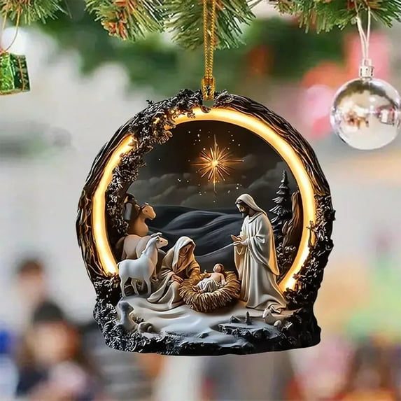 Lunxisen 15 Pcs Christmas Tree Nativity Scene with Figurines, Christmas Holy Family Nativity Scene for Xmas Decor Gift, Tabletop Decorative Christmas Ornaments