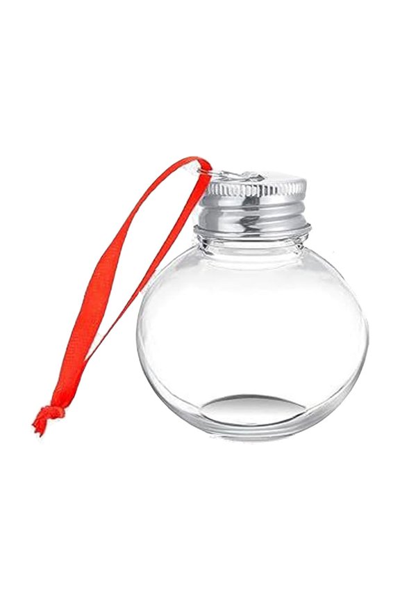 18 Pcs Bulb Ball Shaped Bottles with Lids, Xmas Spherical Drink Bottles, Plastic Christmas Fillable Ornaments DIY Candy Jars for Holiday Festive Gatherings(50ml)