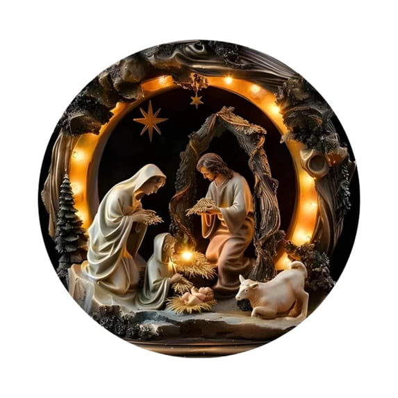 Lunxisen 2 Pcs Christmas Tree Nativity Scene with Figurines, Christmas Holy Family Nativity Scene for Xmas Decor Gift, Tabletop Decorative Christmas Ornaments