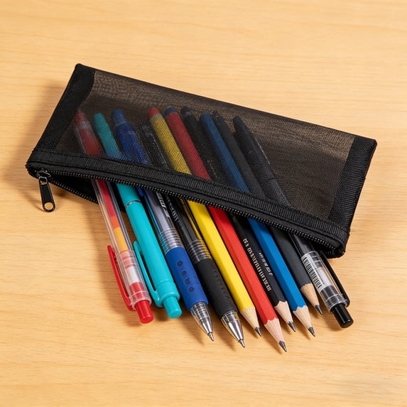 Lunxisen 2 Pcs Clear Mesh Pencil Case Zippered Organizer For Supplies Transparent Storage Pouch Essential Stationery Bag
