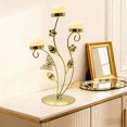 thumbnail image 1 of Lunxisen 2 Pcs Creative Cut Metal Flower Shaped Taper Candle Holder in Distressed Gold Finish., 1 of 9