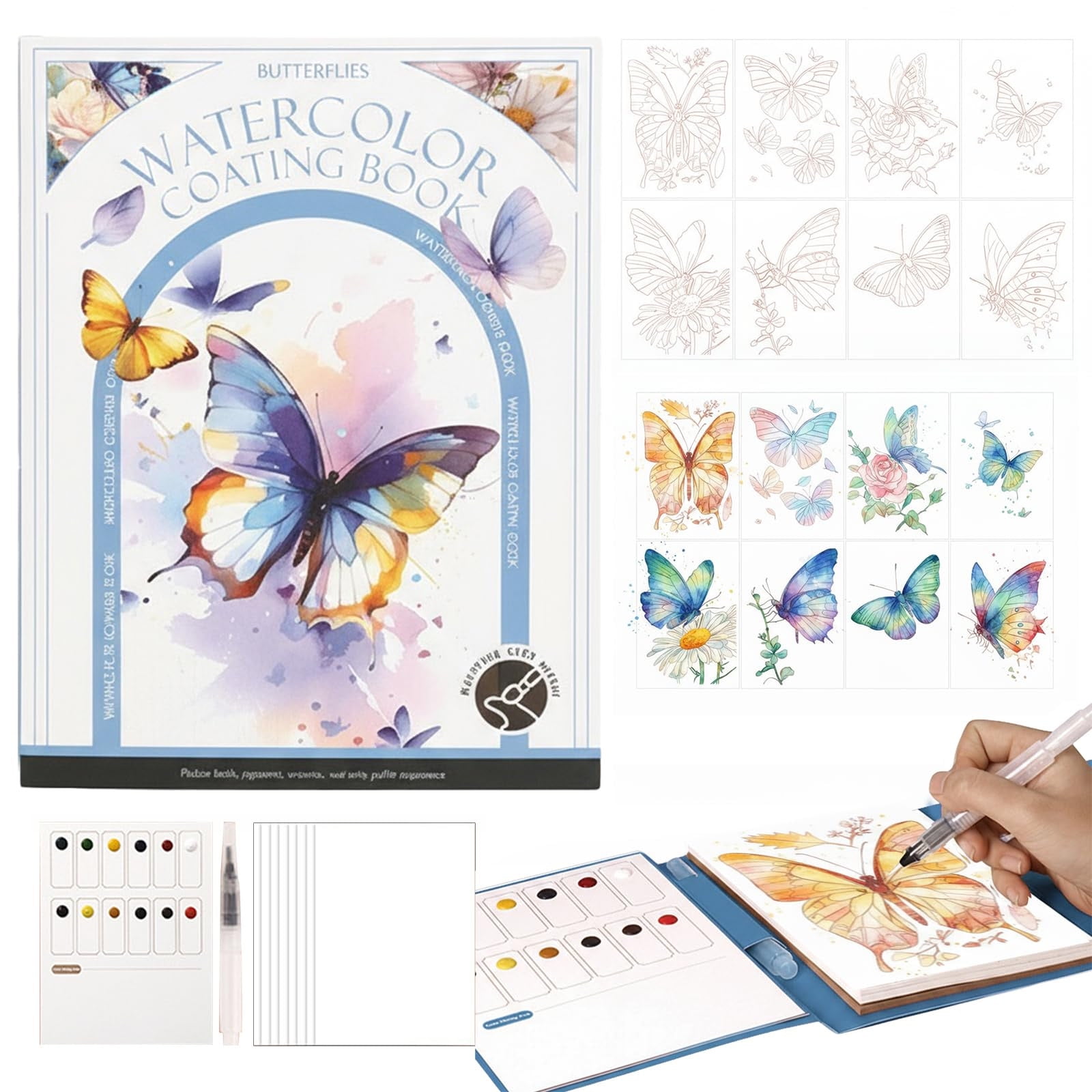 Lunxisen 2 Pcs Creative Stress Relief Kit, Paint Art Watercolor Books Painting Kit,Watercolor Coloring Book for Adults, Watercolors Pad for Beginners and Enthusiasts(5ml)